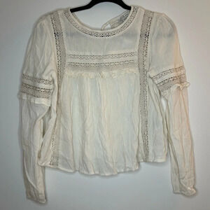 American Eagle Ivory Cotton Lace Fringe Boho Top XS NWT